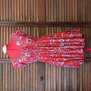 Nostalgia Red and Purple Floral Babydoll Dress